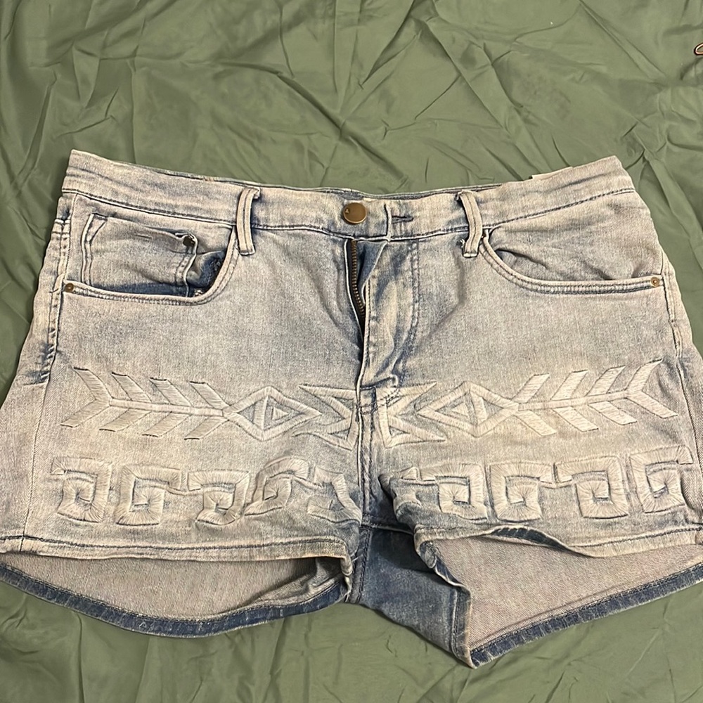 Embroidered Denim Shorts